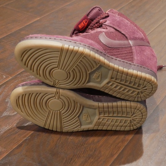 Nike Dunk High Women's Suede Burgundy Wine Orange Lined Sneakers Size 9 - Picture 10 of 10